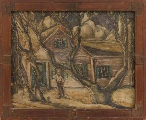 SMITH Vernon B 1894-1969,Figure in front of a house, Cape Cod, Massachusett,1928,Eldred's 2019-11-22