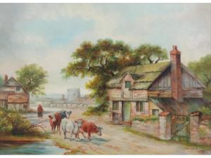 SMITH W.J,Rural scenes with figures in front of thatched houses,1939,Capes Dunn GB 2014-03-25