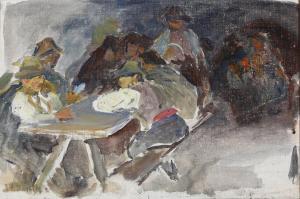 SMITH Wilhelm 1867-1949,Interior with workers around a table,Bruun Rasmussen DK 2023-12-19