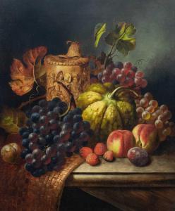 SMITH William H,Still life with grapes, a gourd, peaches, strawber,1872,Tennant's 2022-07-16