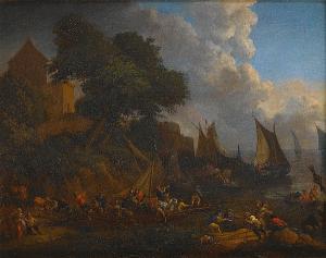 SMONT Lucas 1671-1713,A harbour with figures loading their vessels,Bonhams GB 2007-10-31