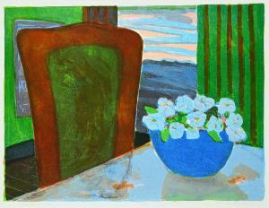 SNOW John Harold Thomas 1911-2004,Blue Bowl of Flowers #27/50,1976,Levis CA 2024-03-09