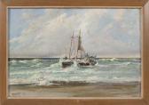 SNOW Warren F. 1869-1962,Fishing boat caught in the waves,1955,Eldred's US 2020-02-20