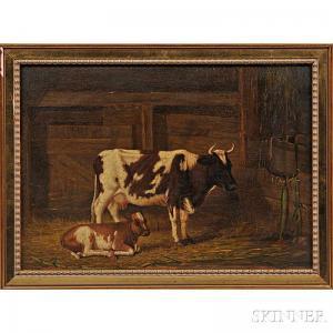 SNYDER William Henry 1829-1910,Portrait of a Cow and Calf in a Barn,Skinner US 2015-06-16