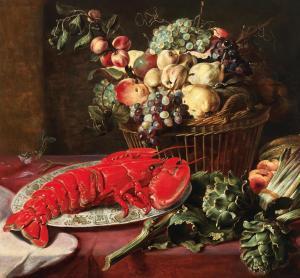 SNYDERS Frans,A basket of fruit, asparagus, artichokes and a lob,ca 1630,Palais Dorotheum 2023-05-03