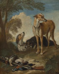 SNYDERS Frans 1579-1657,THREE HUNTING DOGS IN A LANDSCAPE,Sotheby's GB 2012-01-26