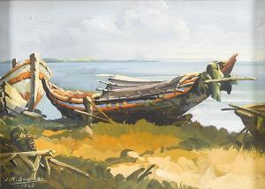 SOARES José Manuel 1932,Fischerboot am Strand,1963,Dobiaschofsky CH 2012-05-12