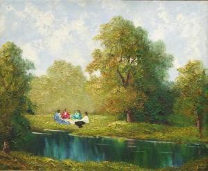 SOHLER Peter 1948,Flusslandschaft mit rastenden Personen,20th century,Georg Rehm DE 2016-04-28