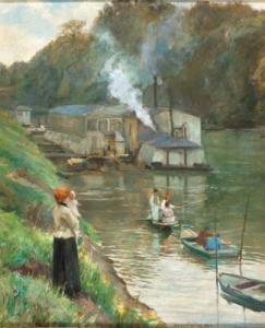 SOHN RETHEL Alfred 1875-1958,Hausboote und Fischer am Fluss,Palais Dorotheum AT 2022-06-20