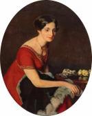 SOHN RETHEL OTTO 1877-1949,Portrait einer sitzenden jungen Frau im roten Kleid,Zeller DE 2019-06-25