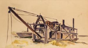 SOKOLE Miron 1901-1985,Barge, Maine Shore,Shapiro Auctions US 2019-07-13