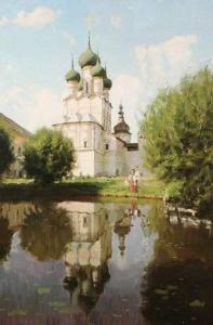SOKOLOV Sergei 1936,FIGURES OUTSIDE OF A CHURCH,1988,Sloans & Kenyon US 2006-06-11