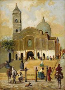 SOLE ESTEVA J 1900-1900,Argentinean Townscape with Church and Piazza,1950,Heritage US 2008-05-09