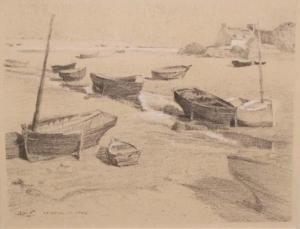 SOLLIER Henri Alexandre 1886-1966,Barques à marée basse àLesconil.,Daguerre FR 2008-05-23