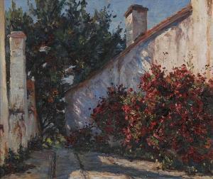 SOLLMANN Paul 1886-1950,Mauer mit blühenden Büschen in Granada,1917,Wendl DE 2016-10-20