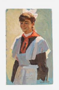 SOLODOVNIKOV Alexei Pavlovitch 1928-2017,Ritratto di fanciulla con fiocc,1966,Wannenes Art Auctions 2021-04-13