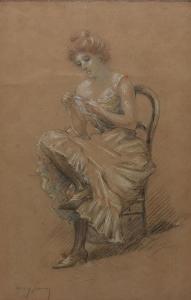 SOMM Francois Clement 1844-1907,Seated Young Woman Tatting,Burchard US 2019-03-24