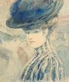 SOMM Henry 1844-1907,Portrait de femme au chapeau bleu,Christie's GB 2011-04-01
