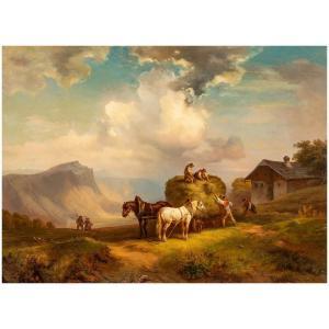 SOMMER Carl August 1829-1867,Hay harvest on the alp,Kaupp DE 2022-11-26