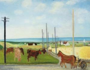 SONDERGAARD Jens Andersen 1895-1957,Landscape with high electric masts, horse-,1941,Bruun Rasmussen 2018-11-06