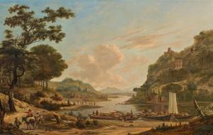 SONJE Jan Gabrielsz.,RIVER LANDSCAPE WITH BOATS AND HORSEMEN,1666,im Kinsky Auktionshaus 2023-06-20