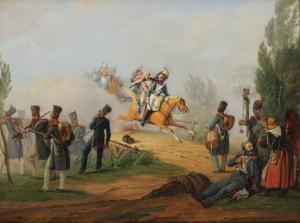 SONNE Jeppe Jørgen,Battle scene with french soldiers being carried to,Bruun Rasmussen 2022-02-07