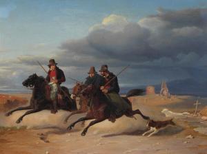 SONNE Jorgen Valentin 1801-1890,Romerske ryttere iler hjemad for at udgå et op,1836,Bruun Rasmussen 2023-12-06