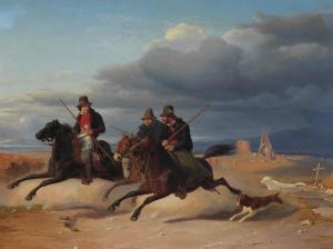 SONNE Jorgen Valentin 1801-1890,Romerske ryttere iler hjemad for at udgå et op,1836,Bruun Rasmussen 2023-09-18