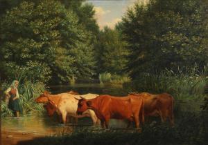 SONNE Jorgen Valentin 1801-1890,Scenery with a woman watering the cows,Bruun Rasmussen DK 2023-11-06