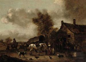 SOOLMAKER Jan Franz 1635-1685,A landscape with horses and riders near a tavern,Christie's 2010-11-09