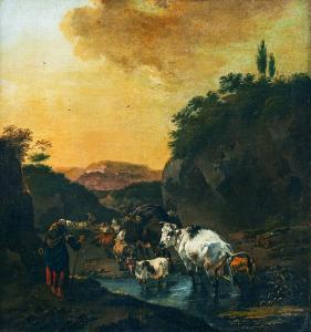 SOOLMAKER Jan Franz,Shepherd with sheep, cows and a goat in a landscap,Uppsala Auction 2021-06-15