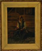 SOPER C,Man Husking Corn in a Barn Interior,1904,Skinner US 2014-02-12