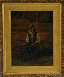 SOPER C,Man Husking Corn in a Barn Interior,1904,Skinner US 2014-02-12
