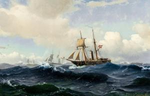SORENSEN Carl Frederick 1818-1879,Danish ships in rough seas,1877,Bruun Rasmussen DK 2023-12-06