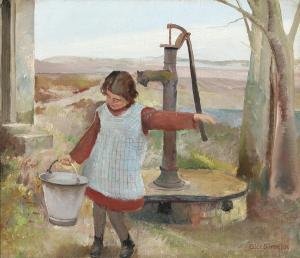 SORENSEN Eiler Carl 1869-1953,A young girl getting water from the well,Bruun Rasmussen DK 2023-09-11