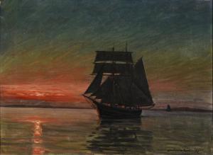 SORENSEN Lauritz 1882-1968,Schiff bei Sonnenuntergang,Wendl DE 2023-10-25