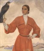 SORINE SAVELY ABRAMOVICH 1878-1953,Elegant Lady in a Cossack Costume Holding a Hu,1930,MacDougall's 2019-06-05