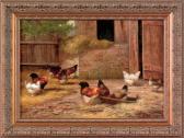 SORVER J.D 1900-1900,Barn scene with roosters and hens,1889,Pook & Pook US 2009-04-24