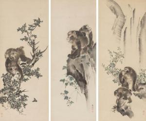 SOSEN Mori Shusho 1747-1821,Monkey (a set of 3 scrolls),Mainichi Auction JP 2023-04-29