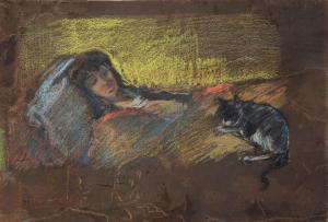 SOTTOCORNOLA Giovanni 1855-1917,Donna distesa con gatto,Galleria Pananti Casa d'Aste IT 2023-11-07