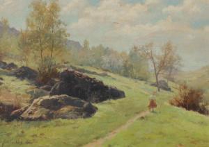 SOUKUP Jozef 1890-1970,Hillside Country Landscape with Figure Traveling o,Burchard US 2014-03-23