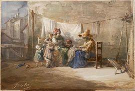 SOULIÉ Léon 1807-1862,Lavandières et enfants jouant,Marambat-Camper FR 2021-05-27