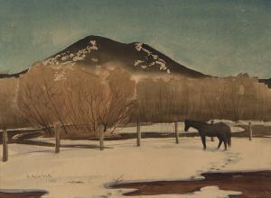 SOWINSKI Stanislaus J 1927-2010,Black horse in a winter landscape,John Moran Auctioneers 2015-05-30
