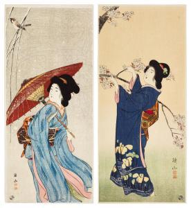 SOZAN Ito 1884,Beauty with umbrella before a sparrow on a wintery,20th century,Sotheby's 2021-05-28