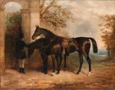 SPALDING Charles Bilger 1810-1871,Two Hunters held by Gentleman,1875,Christie's GB 1999-01-21