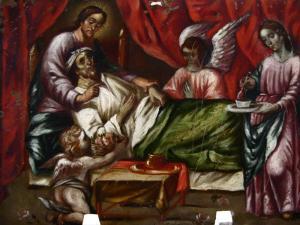 SPANISH SCHOOL,ChristComforting an Elderly Saint with Angels, Nurse,Litchfield US 2008-02-06