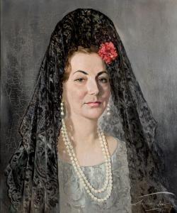 SPANISH SCHOOL,Dama con mantilla,1971,Duran Subastas ES 2016-09-21