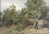 SPECHT August 1849-1923,Partie mit Weg und Hütte an einem Waldrand im Sonn,DAWO Auktionen 2016-09-21