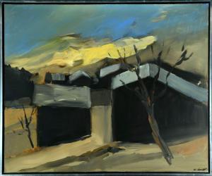 SPECHT Werner 1942,Abstrahierte Landschaft mit Häusern,Allgauer DE 2021-07-23