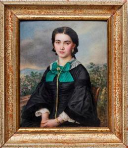SPELTER Jakob 1820-1856,Jeune femme assise sur fond de paysage,1859,Neret-Minet FR 2020-11-20